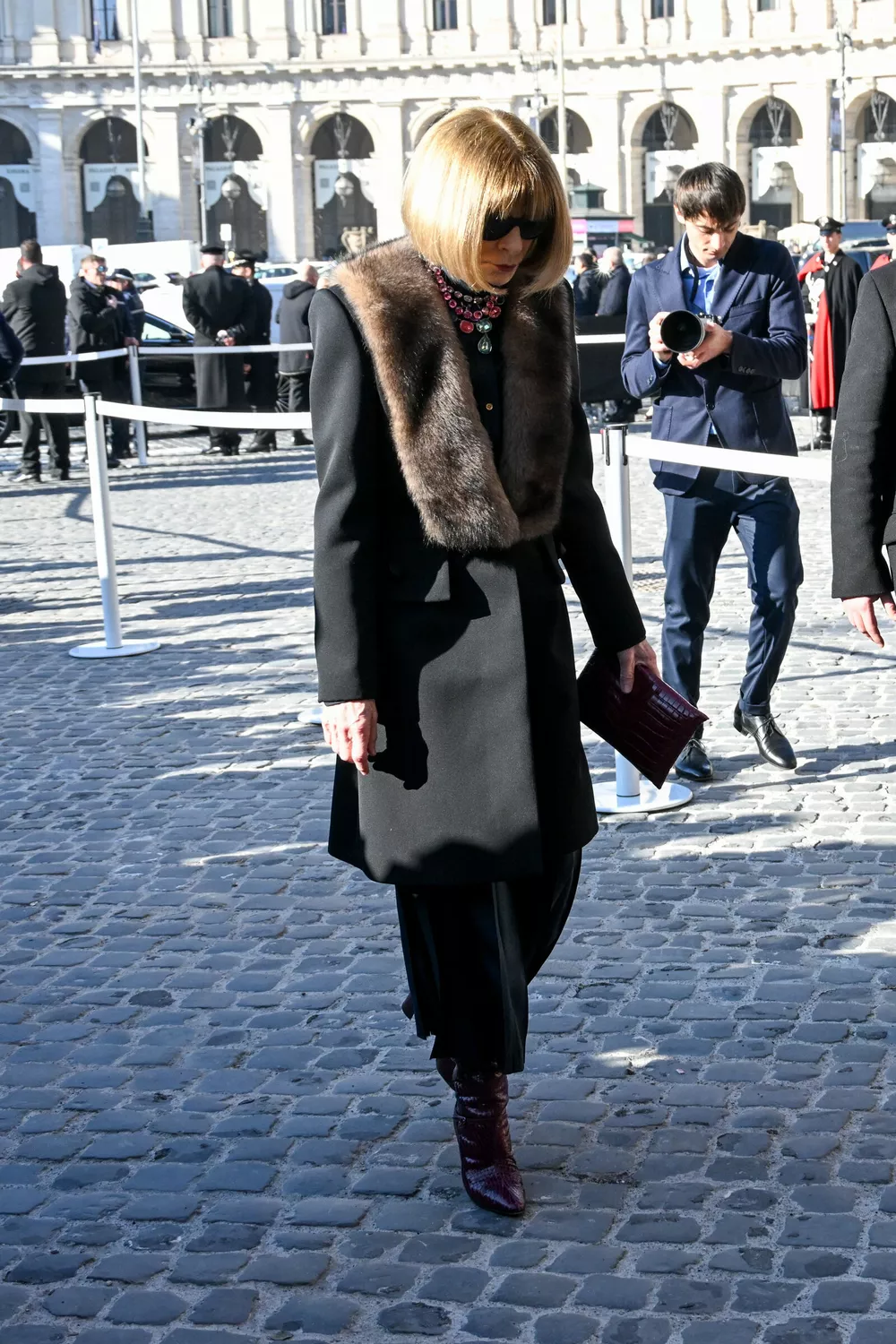 Наталья Водянова, Анна Винтур, Энн Хэтэуэй и Алессандро Микеле на прощании с Валентино Гаравани