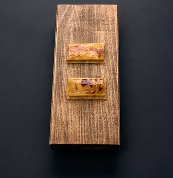 Chiken chips, Fois Gras, желе из бананового сока