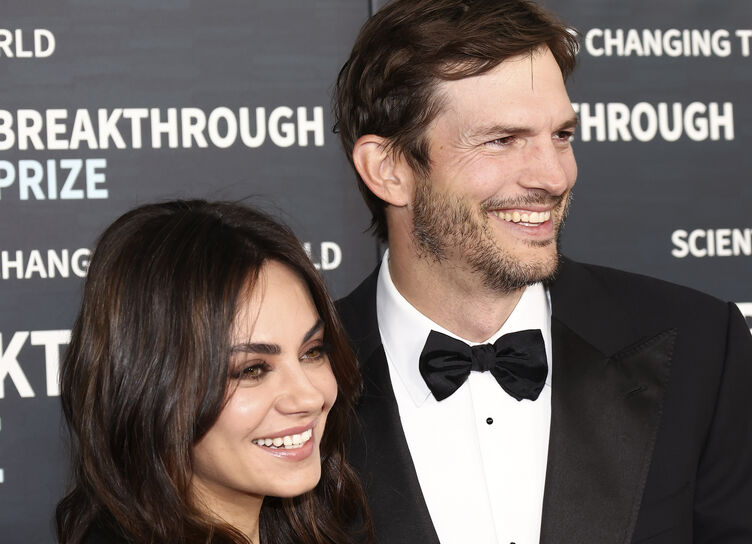 Sweet couple: Mila Kunis and Ashton Kutcher in black at the Breakthrough Prize