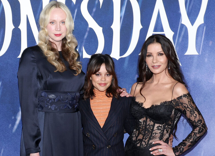 Jenna Ortega, Gwendoline Christie and Catherine Zeta-Jones reunite at Wednesday event