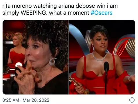 Я просто рыдаю, видя, как Рита Морено смотрит на победу Арианы Дебос